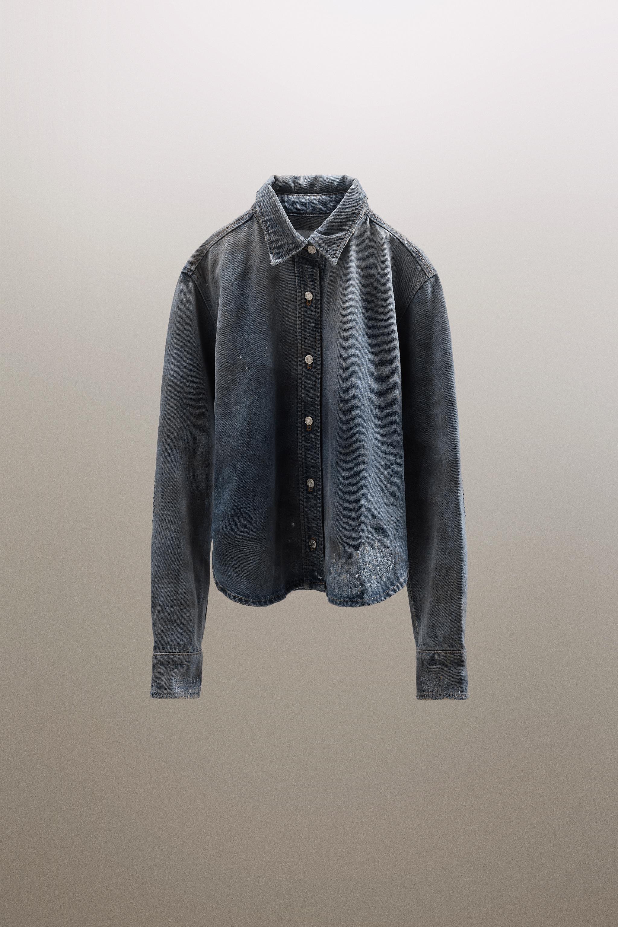 TRF RIPPED WASHED EFFECT DENIM SHIRT